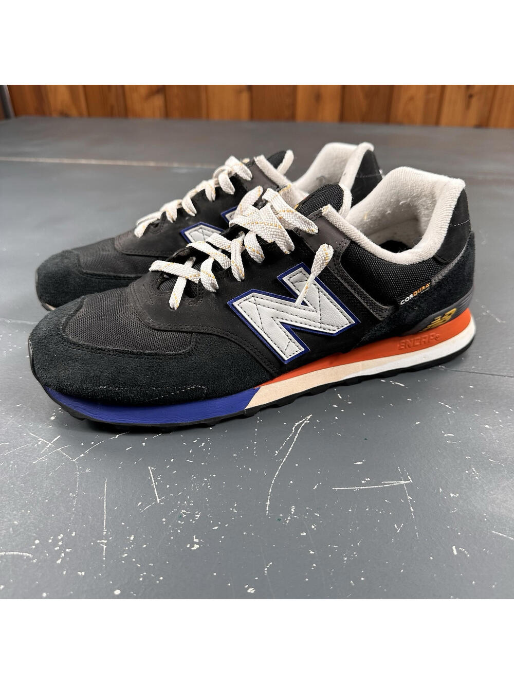 New Balance 574v2 Black Poppy Mens 10D Black Suede And Fabric Trainers